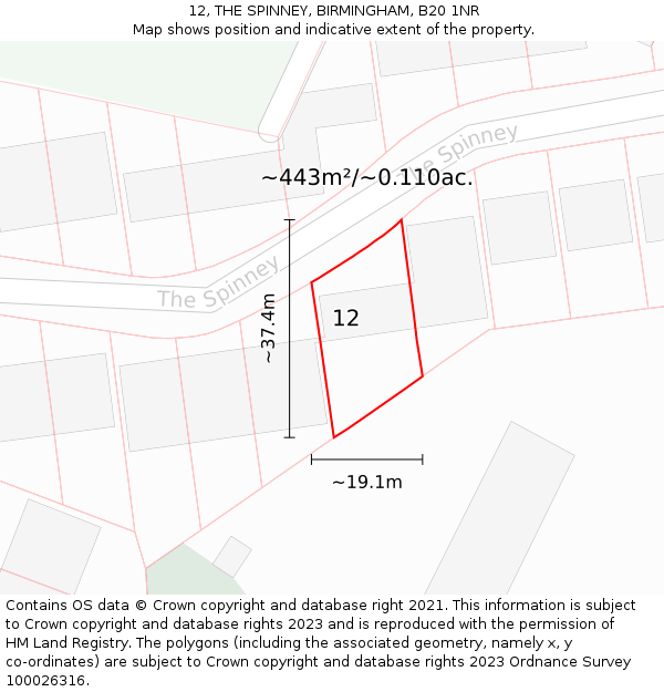 12, THE SPINNEY, BIRMINGHAM, B20 1NR: Plot and title map