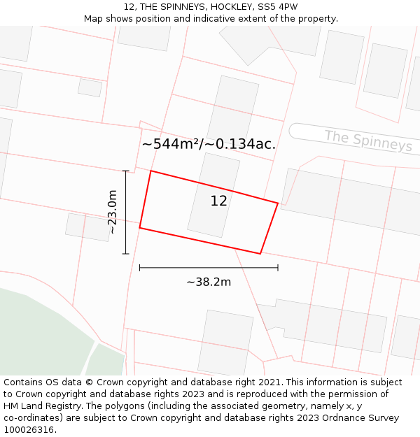 12, THE SPINNEYS, HOCKLEY, SS5 4PW: Plot and title map