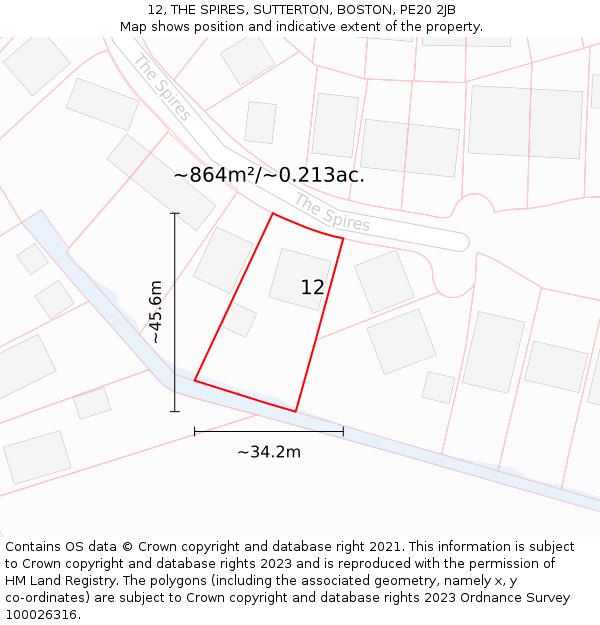 12, THE SPIRES, SUTTERTON, BOSTON, PE20 2JB: Plot and title map
