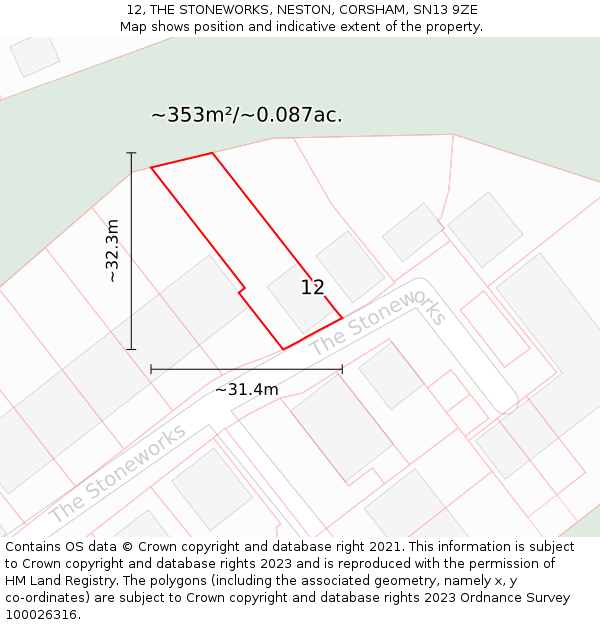 12, THE STONEWORKS, NESTON, CORSHAM, SN13 9ZE: Plot and title map