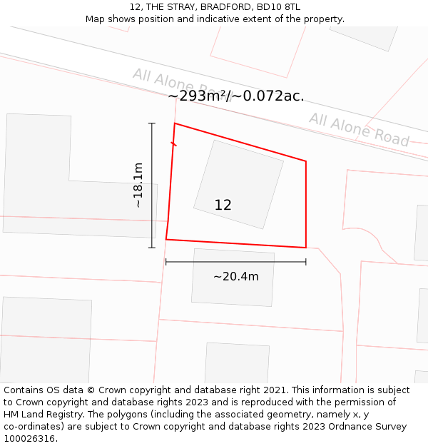 12, THE STRAY, BRADFORD, BD10 8TL: Plot and title map