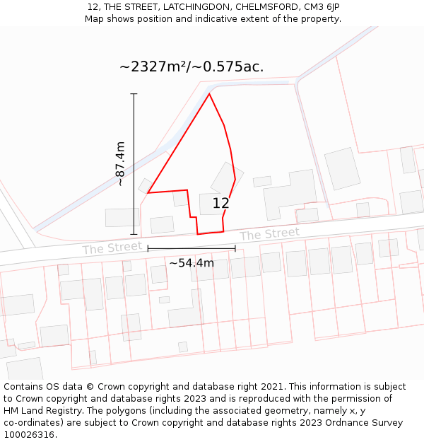 12, THE STREET, LATCHINGDON, CHELMSFORD, CM3 6JP: Plot and title map