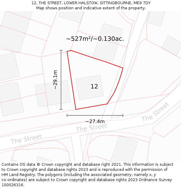 12, THE STREET, LOWER HALSTOW, SITTINGBOURNE, ME9 7DY: Plot and title map