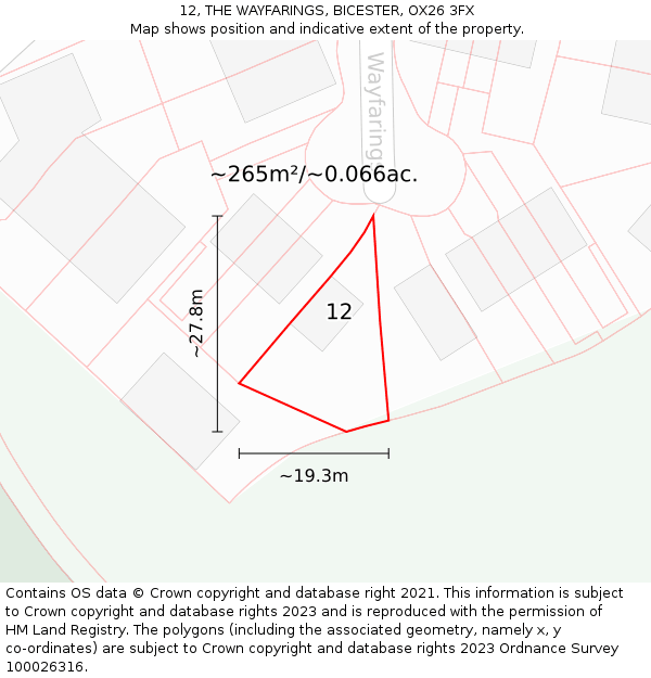 12, THE WAYFARINGS, BICESTER, OX26 3FX: Plot and title map