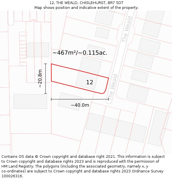 12, THE WEALD, CHISLEHURST, BR7 5DT: Plot and title map