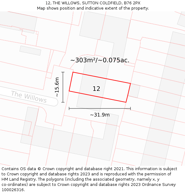 12, THE WILLOWS, SUTTON COLDFIELD, B76 2PX: Plot and title map