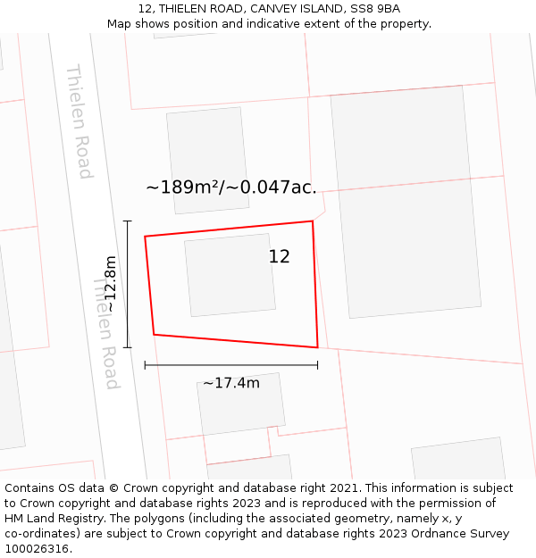12, THIELEN ROAD, CANVEY ISLAND, SS8 9BA: Plot and title map