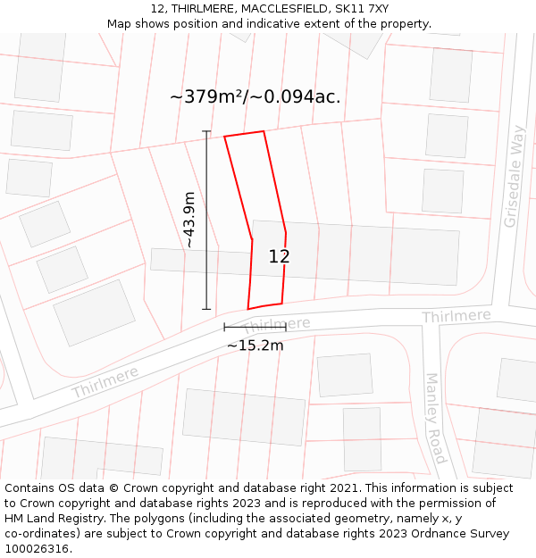 12, THIRLMERE, MACCLESFIELD, SK11 7XY: Plot and title map