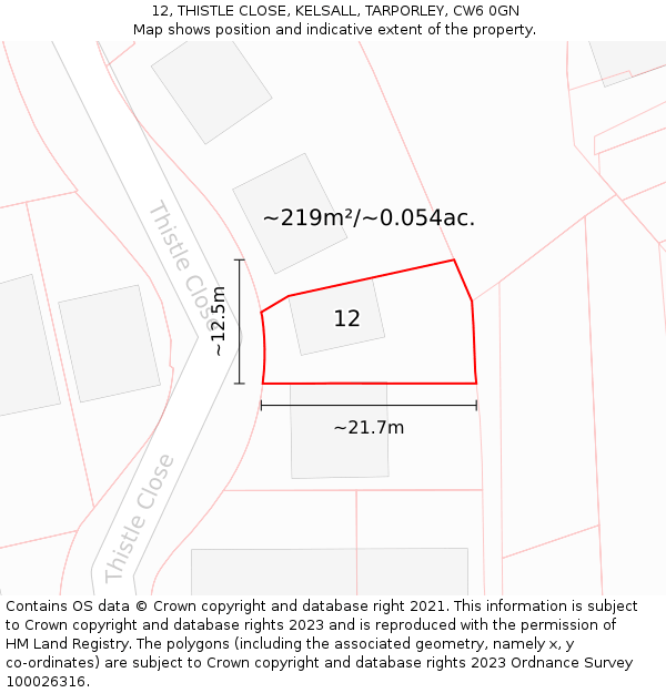 12, THISTLE CLOSE, KELSALL, TARPORLEY, CW6 0GN: Plot and title map