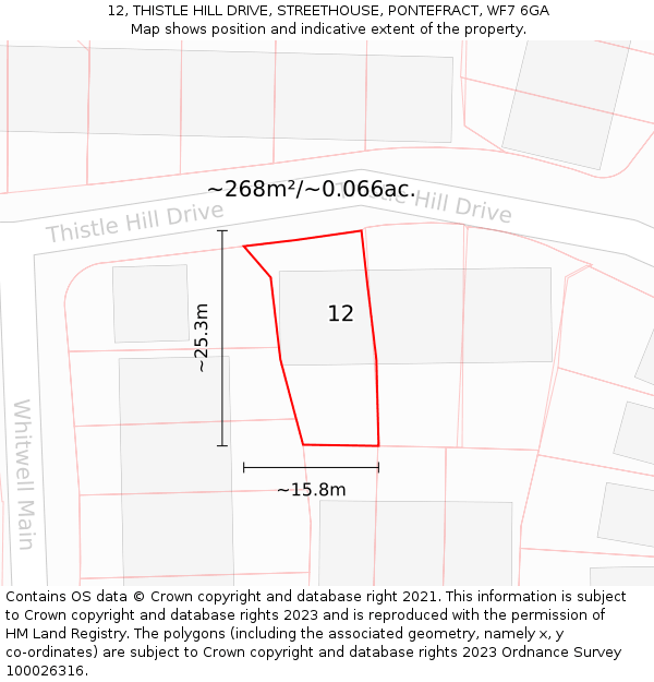 12, THISTLE HILL DRIVE, STREETHOUSE, PONTEFRACT, WF7 6GA: Plot and title map