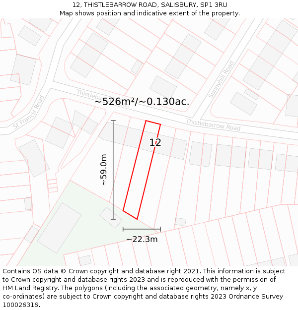 12, THISTLEBARROW ROAD, SALISBURY, SP1 3RU: Plot and title map