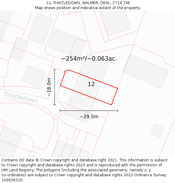 12, THISTLEDOWN, WALMER, DEAL, CT14 7XE: Plot and title map