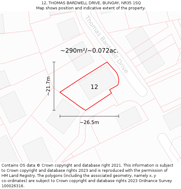 12, THOMAS BARDWELL DRIVE, BUNGAY, NR35 1SQ: Plot and title map
