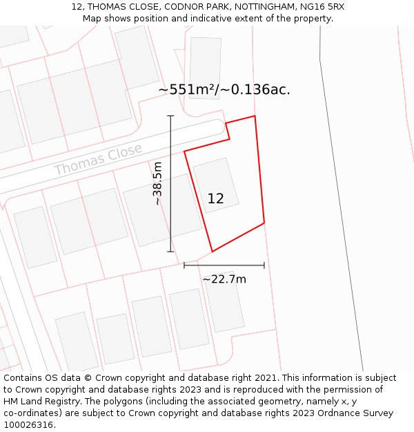 12, THOMAS CLOSE, CODNOR PARK, NOTTINGHAM, NG16 5RX: Plot and title map