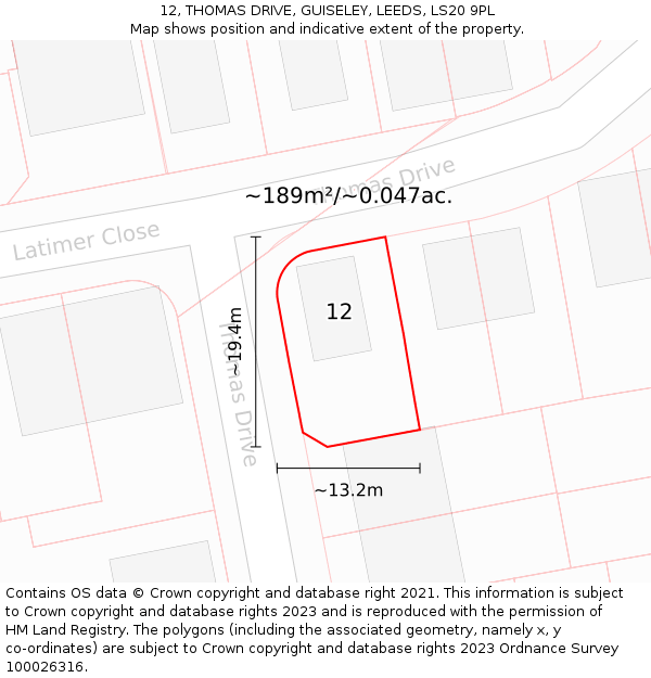 12, THOMAS DRIVE, GUISELEY, LEEDS, LS20 9PL: Plot and title map