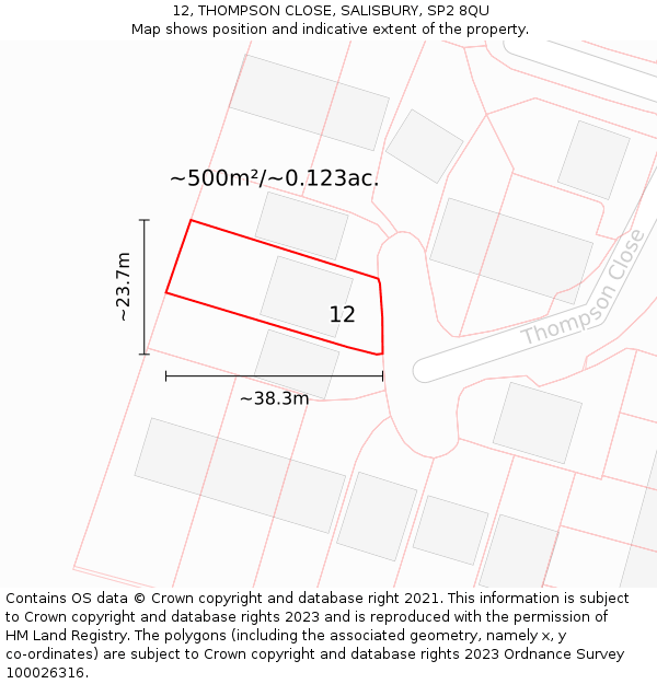 12, THOMPSON CLOSE, SALISBURY, SP2 8QU: Plot and title map