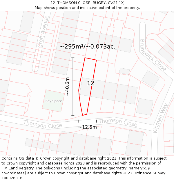 12, THOMSON CLOSE, RUGBY, CV21 1XJ: Plot and title map