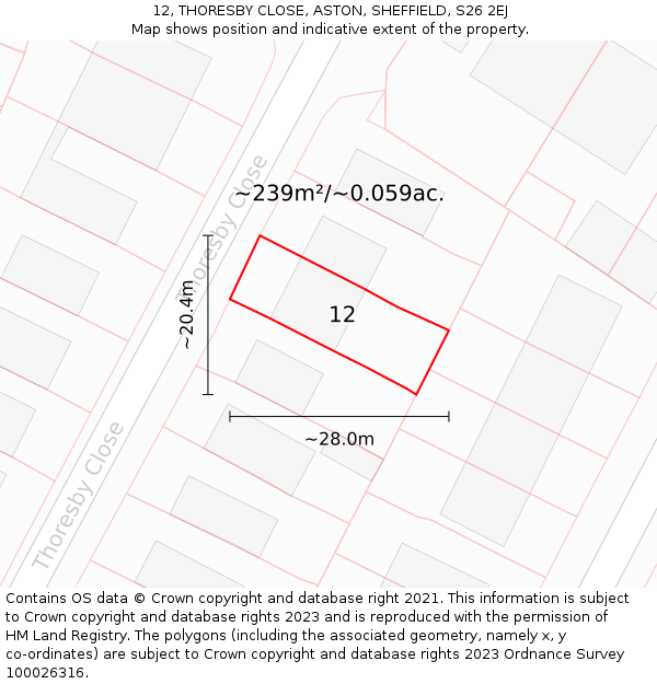 12, THORESBY CLOSE, ASTON, SHEFFIELD, S26 2EJ: Plot and title map