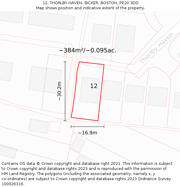 12, THORLBY HAVEN, BICKER, BOSTON, PE20 3DD: Plot and title map