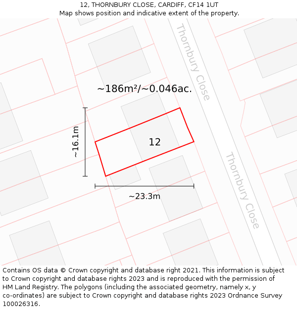 12, THORNBURY CLOSE, CARDIFF, CF14 1UT: Plot and title map