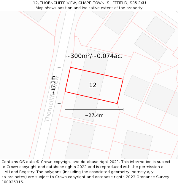 12, THORNCLIFFE VIEW, CHAPELTOWN, SHEFFIELD, S35 3XU: Plot and title map