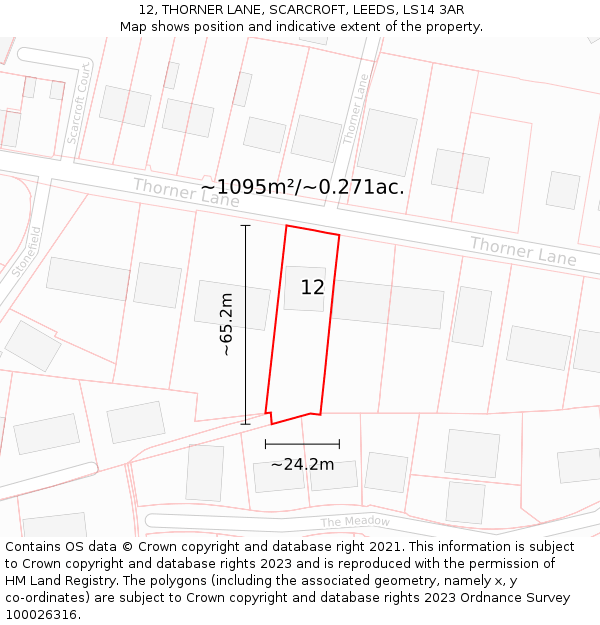 12, THORNER LANE, SCARCROFT, LEEDS, LS14 3AR: Plot and title map