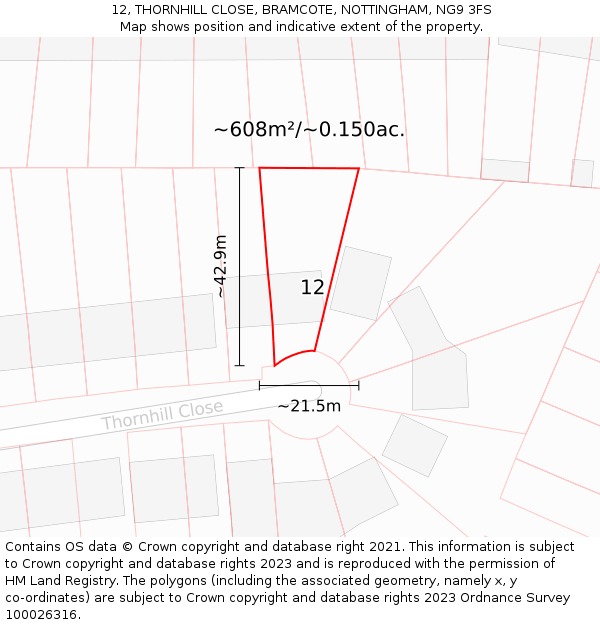 12, THORNHILL CLOSE, BRAMCOTE, NOTTINGHAM, NG9 3FS: Plot and title map