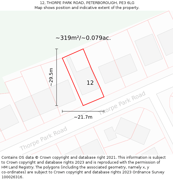 12, THORPE PARK ROAD, PETERBOROUGH, PE3 6LG: Plot and title map