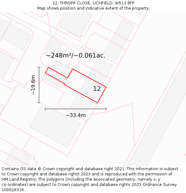 12, THROPP CLOSE, LICHFIELD, WS13 8FP: Plot and title map