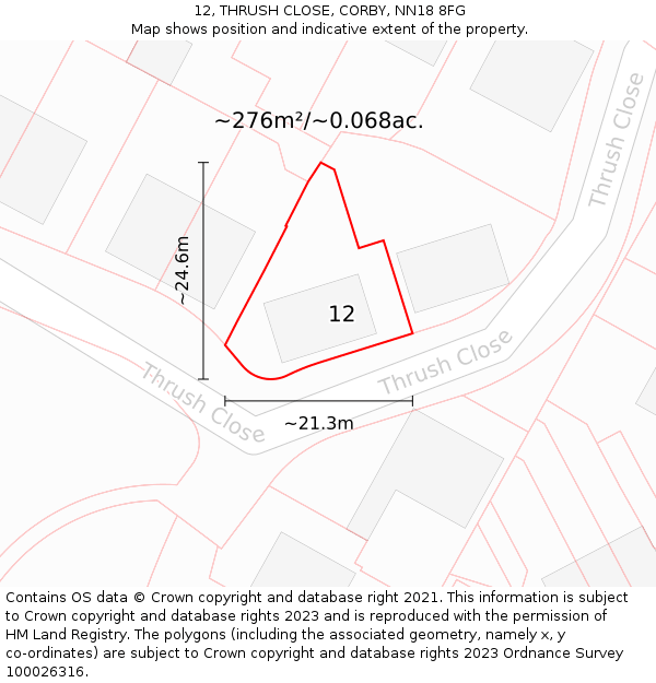 12, THRUSH CLOSE, CORBY, NN18 8FG: Plot and title map