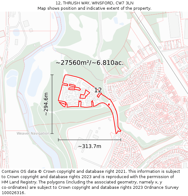 12, THRUSH WAY, WINSFORD, CW7 3LN: Plot and title map