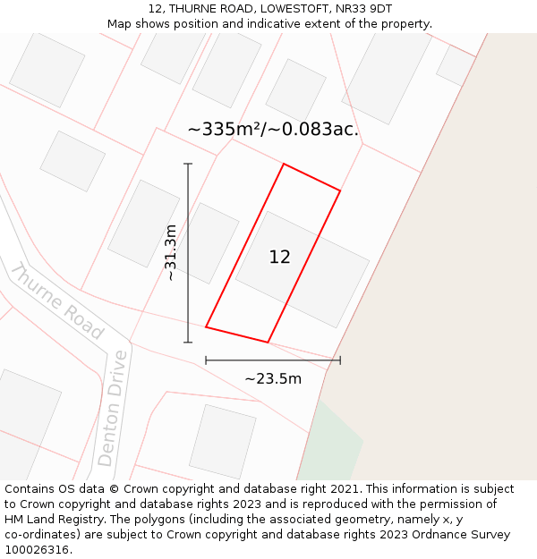 12, THURNE ROAD, LOWESTOFT, NR33 9DT: Plot and title map
