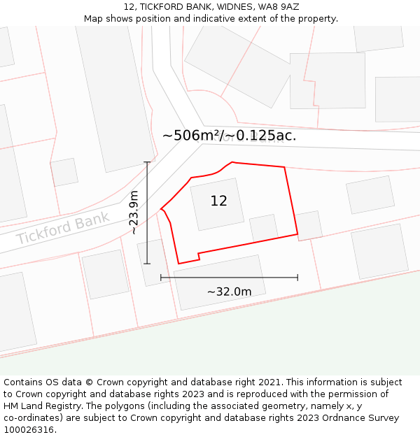 12, TICKFORD BANK, WIDNES, WA8 9AZ: Plot and title map