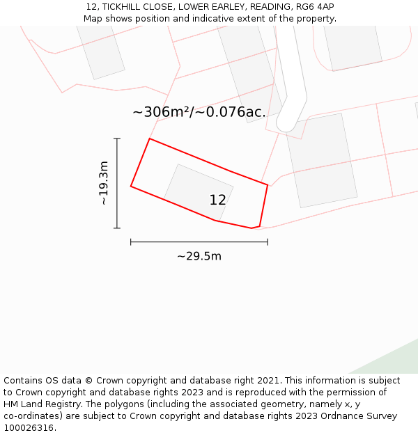 12, TICKHILL CLOSE, LOWER EARLEY, READING, RG6 4AP: Plot and title map
