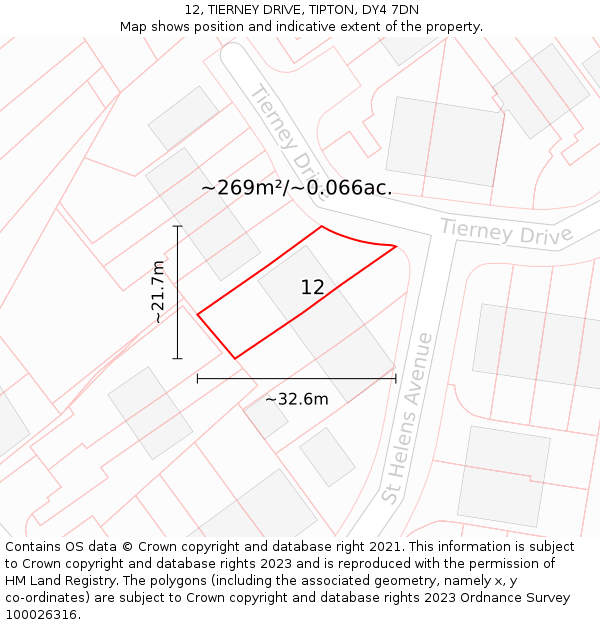 12, TIERNEY DRIVE, TIPTON, DY4 7DN: Plot and title map