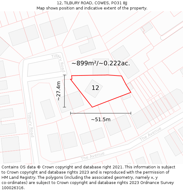 12, TILBURY ROAD, COWES, PO31 8JJ: Plot and title map