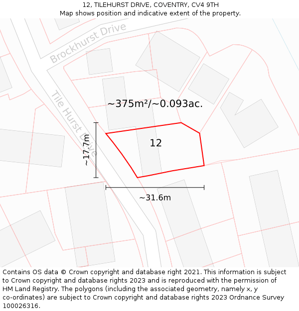 12, TILEHURST DRIVE, COVENTRY, CV4 9TH: Plot and title map
