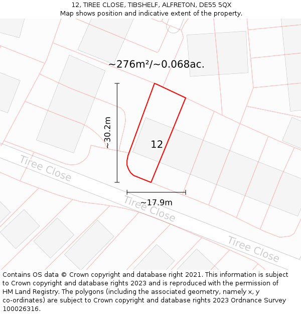 12, TIREE CLOSE, TIBSHELF, ALFRETON, DE55 5QX: Plot and title map