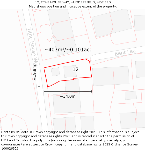 12, TITHE HOUSE WAY, HUDDERSFIELD, HD2 1RD: Plot and title map