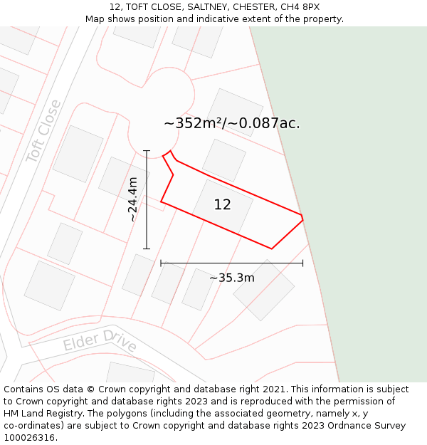 12, TOFT CLOSE, SALTNEY, CHESTER, CH4 8PX: Plot and title map