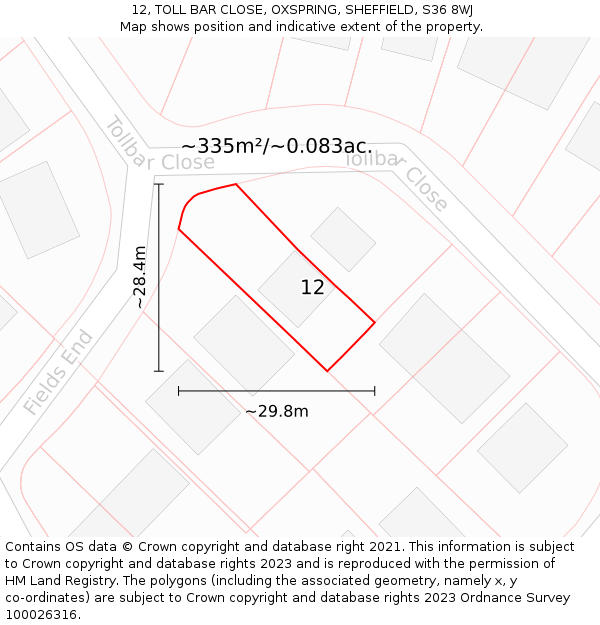 12, TOLL BAR CLOSE, OXSPRING, SHEFFIELD, S36 8WJ: Plot and title map