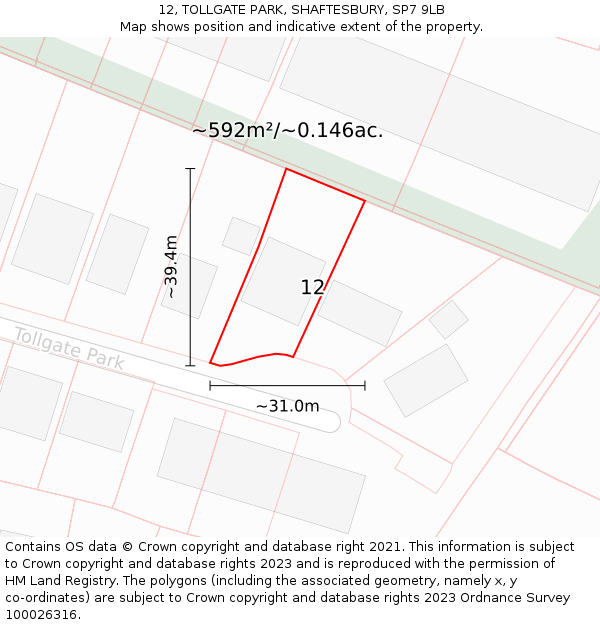 12, TOLLGATE PARK, SHAFTESBURY, SP7 9LB: Plot and title map