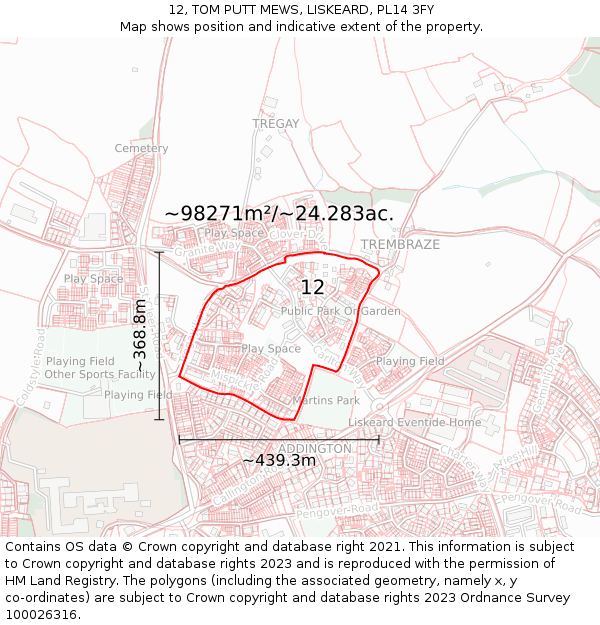 12, TOM PUTT MEWS, LISKEARD, PL14 3FY: Plot and title map