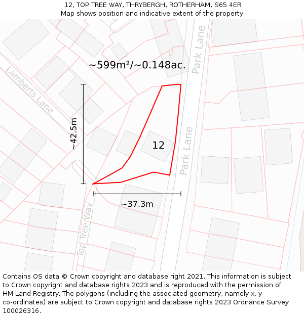 12, TOP TREE WAY, THRYBERGH, ROTHERHAM, S65 4ER: Plot and title map