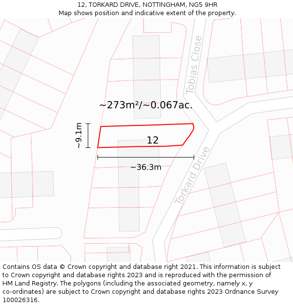 12, TORKARD DRIVE, NOTTINGHAM, NG5 9HR: Plot and title map