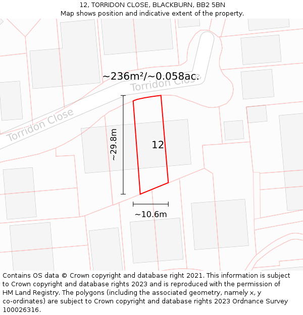 12, TORRIDON CLOSE, BLACKBURN, BB2 5BN: Plot and title map