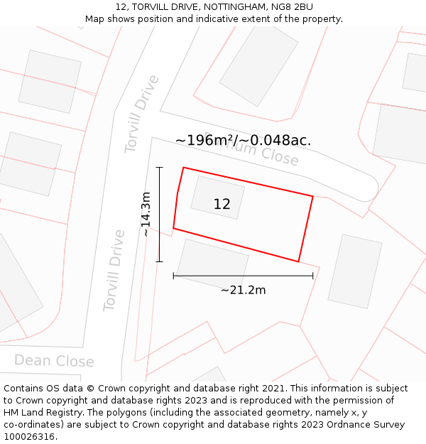 12, TORVILL DRIVE, NOTTINGHAM, NG8 2BU: Plot and title map