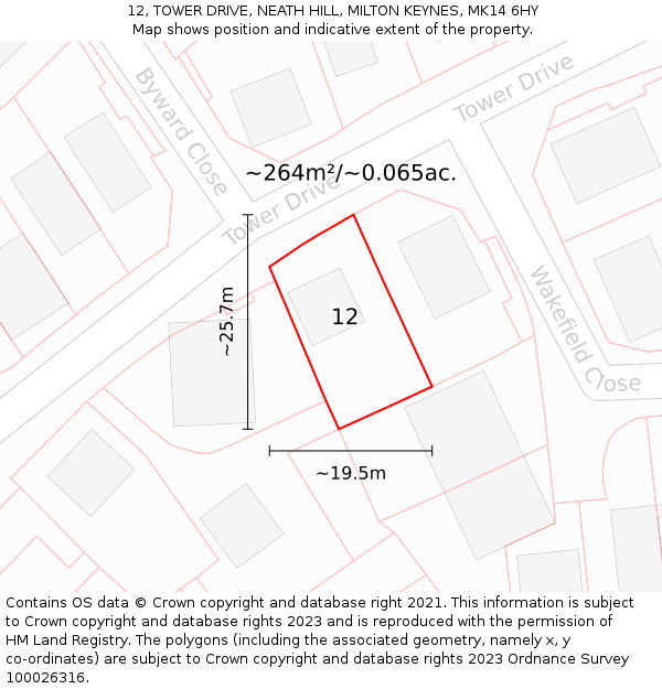 12, TOWER DRIVE, NEATH HILL, MILTON KEYNES, MK14 6HY: Plot and title map