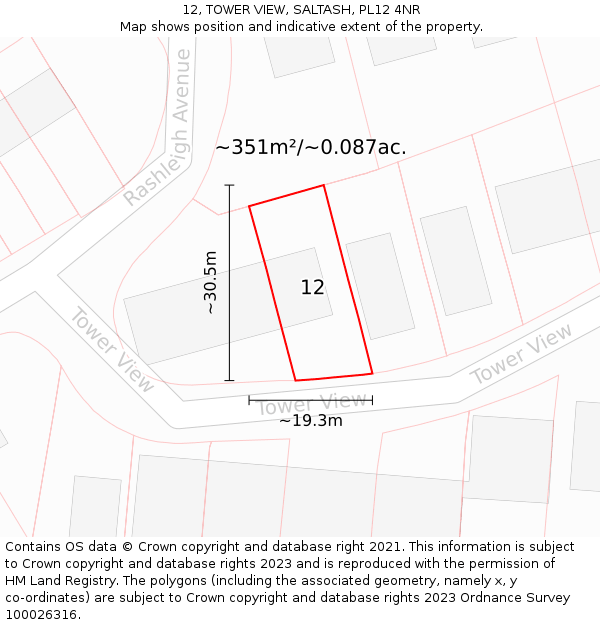12, TOWER VIEW, SALTASH, PL12 4NR: Plot and title map