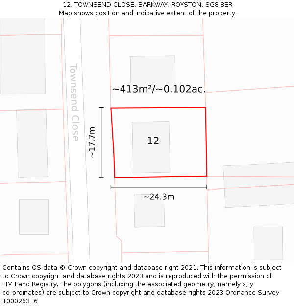 12, TOWNSEND CLOSE, BARKWAY, ROYSTON, SG8 8ER: Plot and title map